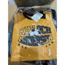 KA小金安德森拼接配棒球熊休閒上衣，可愛童趣，柔軟舒適，拼接條紋設計，時尚有型, 1個, 85黃色足球上衣, 85黃色足球上衣