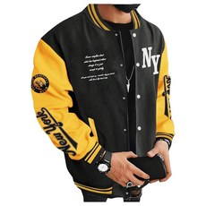 솔리 헉스 남성 대표팀 재킷 컬러 블록 레터 그래픽 긴팔 야구 봄버 코트 DKH