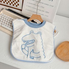 ins 兒童刺繡圍兜 洗漱圍脖 口水巾 寶寶洗臉圍兜 多功能洗漱巾 兒童刷牙洗漱巾 洗臉毛巾 幼兒園兒童圍兜, 1個, 雙面藍色恐龍（TPU防水）