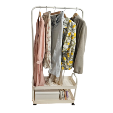 이동식 2단 선반 이동식 스탠드 옷걸이, 블랙