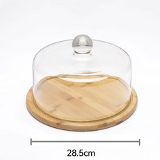 웨딩 케이크 스탠드 유리돔 커버 디저트 애프터눈티 트레이, 나무 트레이 + 24cm 직각 뚜껑