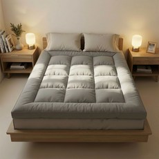 FASEN 통세탁 사계절 토퍼 10cm 두꺼운 침대 바닥 토퍼 매트리스 미끄럼방지 요매트, 그레이