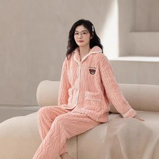 스타일닥터 겨울 코럴 캐시미어 커플 곰돌이 잠옷 귀엽고 상큼하며 편안하고 따뜻한 극세사 수면잠옷