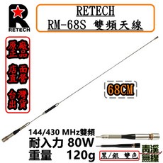 RETECH RM-68S 無線電雙頻天線 68cm 144/430 MHz 台灣製造, 黑色