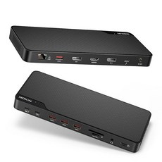 MOKiN 썬더볼트 4 도크 - 16 포트 맥북용 노트북 도킹 스테이션 듀얼 모니터 150W DC 전원이 있는 윈도우용 도킹 스테이션 3 모니터 TB4 케이블 2.5 기, 블랙