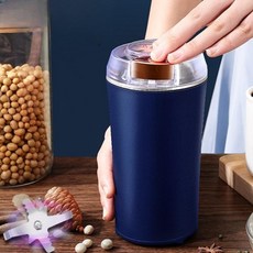 소형 분쇄기 고급 믹서기 초미세 초간단 초미니 가정용 연삭기 블렌더 컵 휴대용 약제 분말, 4날 커터 헤드+예비칼날+브러시(블루)