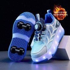 롤러슈즈 롤러스케이트 LED 바퀴 신발 탈부착 어린이용, 1개, S7024 블루 플리스 안감