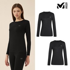 국내매장정품 밀레 여성 티셔츠 [밀레] 피치기모 웜웨어 상의 블랙 2종 세트 밀레티셔츠 등산티셔츠 여친선물 밀레긴팔 50대