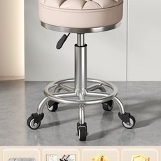 미용실보조의자 스툴 원형 골드 미용의자 회전, M. 연한 갈색 스틸 링 5 클로   안전 및