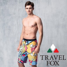 TRAVEL FOX夏之戀大男寬口七分泳褲C19906 時尚漫畫風寬鬆舒適快乾泳褲