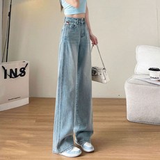 夏季薄款高腰牛仔褲女2026年新款寬鬆顯瘦小個子窄版直筒闊腿褲子