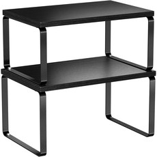 심플한 트렌드 캐비닛 정리 선반 쌓을 수 있는 주방 카운터 2개 세트 확장 가능한 스파이스 랙 수납 라이저 금속 엔지니어링 우드 블랙