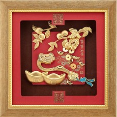 開運陶源雅鑑鑫品 祥和系列-柿柿如意 事事如意 純金箔畫 24x24cm - 開運招財，居家裝飾藝術品, 金色