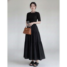 Shopflix 여성용 밴딩 A라인 하이웨스트 롱 플레어 롱스커트 빅사이즈