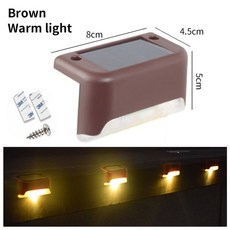LED 태양 계단 램프 안뜰 통로 파티오 울타리 단계 야외 테두리 난간 정원 방수, brown warm white, 4 Solar Stair Lights