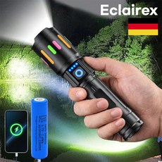 Eclairex 초강력 led 손전등 알루미늄 합금항공 500M 원거리 조명 형광, 블랙, 1개