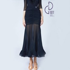 Y088 여성 모던 라틴 스커트 연습복 하의 댄스 대회복 블랙