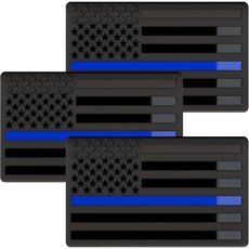 엠보싱 3D 메탈 올 블랙 아메리칸 플래그 엠블럼 데칼 스티커(1쌍) 매트 5인치 x 3인치 패트리엇 미국 자동차 트럭 창문 오토바이 미군 지원용 범퍼 스티커, Thin Blue Line 3 Pack, Thin Blue Line 3 Pack
