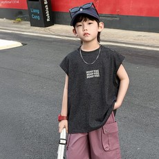 MSHOP KIDS 男童夏季背心套裝 無袖工裝五分褲 韓版童裝