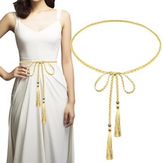 2팩 태슬 브레이드 허리 벨트 여성용 스키니 드레스 우븐 체인 스커트 드레스용 골드. 159224