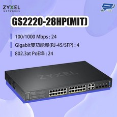 ZYXEL 合勤 GS2220-28HP (MIT) 24埠 GbE L2 PoE 交換器, 1個