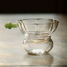 高硼硅玻璃梅花茶漏茶濾組 家用透明茶葉分離過濾器 功夫茶具配件, 1個, 梅花玻璃過濾組-翡翠