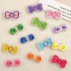 티큐 미니 컬러 리본 다꾸 폰꾸 열접착식 자수 스티커 와펜 패치 13종 세트 E418, 1세트, 혼합색상