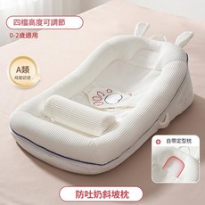 嬰兒防吐奶斜坡墊床中床，0-2歲適用，附定型枕, 萌萌兔