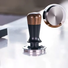 51/53/58MM 커피 탬퍼 호두 나무 에스프레소 스테인레스 스틸 일정한 압력 탄력성 해머 바리스타 도구, 02 53mm, 01 Black Flat Base