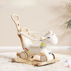 多功能兒童搖搖馬滑行車，寶寶玩具，安全環保材質，舒適座椅設計, 棕色【車+底座+故事機+靠背+推把+護欄】, 1個