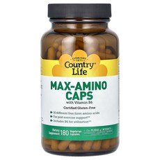 Country Life Max-Amino Caps with Vitamin B-6 180 Vegetarian Capsules, 1개