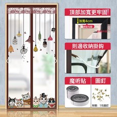 空調門簾隔斷簾防冷氣保暖防風廚房防油煙擋風遮風家用透明衛生間, 1個, 寬85*高200cm, 卡通貓咖色頂部加寬4cm魔術貼贈送掛勾
