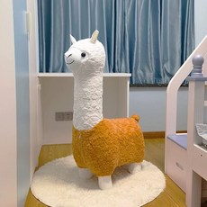 알파카 스툴 귀여운 라마 바퀴 체어 인테리어 장식 체어 인형, G. 오렌지 알파카두꺼운 양털, G. 오렌지 카두꺼운 양털