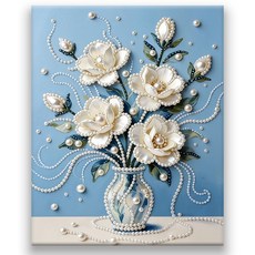 호우맘 3D 진주 보석십자수 캔버스형 DIY 키트 40 x 50 cm, HM008-치자꽃, 1개