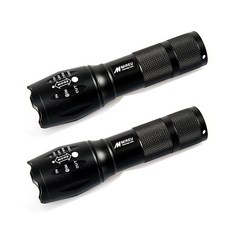 T6PL 2개 랜턴 손전등 후레쉬 LED 줌 라이트, 블랙