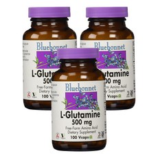 Bluebonnet 左旋麩醯胺酸素食膠囊 500mg, 100顆, 3罐