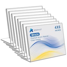 DESONAUT 8팩 비스듬한 뒷면 아크릴 사인 홀더 15.2 x 10.2cm(6 x 4인치) 투명 플라스틱 사인 홀더 종이 사진 디스플레이 메뉴 테이블 탑 스탠드 아크릴