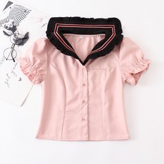 (대여) 핑크 마린 세라복 퍼프소매 여자 반팔 교복셔