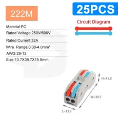 레고호환 라이트 블록 라이트브릭 배선 커넥터 박스형 범용 컴팩트 스플리터 전기 케이블 푸시인 도체 레버, 02 25PCS NC-222M