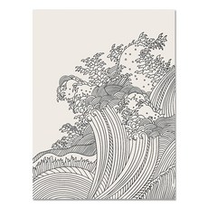 북유럽 흑백 캔버스 그림 라인 바다 파도 일본식 홈스테이 포스터 사진 룸 홈 데코용, F. 30x40cm