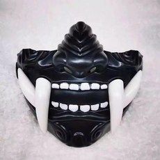 【開發票/統編】萬聖節 赤般若鬼面具 恐怖惡魔獠牙鬼面具 日系乳膠面具 Cosplay道具 嚇人派對裝扮, 1個, 半臉塑料般若黑色