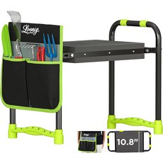 LOENIY 10.8 와이드 가든 무릎 보호대 및 좌석 공구 벨트 파우치가 있는 헤비 듀티 접이식 가드닝 스툴 노인 부모를 위한 휴대용 벤치 의자 미끄럼 방지 이지 그립 디자인, Green