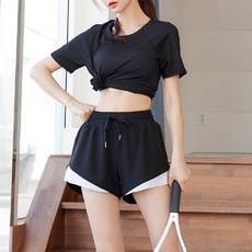 스타일아유 여자 트레이닝 2p 세트 상하의 밴딩 팬츠 여름 반팔 반바지 여행룩 추리닝 편안한 데홈웨어 YG0071