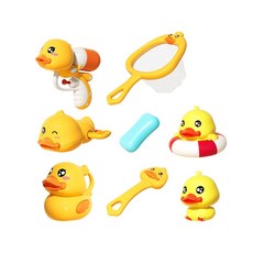 JoyBaby：花灑、噴水槍、撈網、發條戲水玩具 寶寶洗澡趣味互動, 鴨子洗澡玩具-8件組, 1個