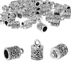 ITROLLE 50피스 매듭 엔드 캡 앤티크 실버 가죽 태슬 클래스프 DIY 핸드메이드 티베트 스타일 합금 패턴 팔찌 엔드 캡 10887 목걸이 키체인 핸드백 참