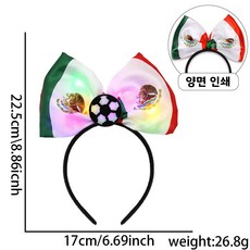 2026 미캉멕 월드컵 굿즈 머리밴드 축구 리본 헤어액세서리 팬 치어리더 응원 발광 헤어밴드 주문제작 가능, 나비 리본 머리띠, 멕시코 축구 국기 디자인(발광)