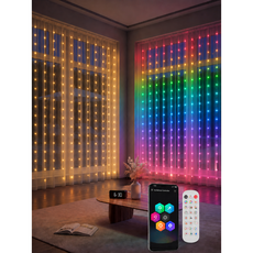 스마트 LED 커튼조명 RGB+IC 컬러 변환 벽등 3m*3m400LED 실내 인테리어무드등 DIY연출 가능 APP 원격제어 침실 거실 창문장식 파티 결혼식용, 1개, 3M*3M