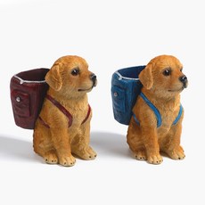 star starred 고급 레진 소재 비글 강아지 펜홀더 귀여운 데스크 테리어 문구 소품 만능 펜꽂이, 1세트, 블루&레드 2개입