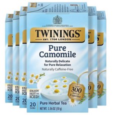 Twinings 얼 그레이 엑스트라 스트롱 홍차 개별 포장 백 20개 (1팩) 시트러스 및 베르가못 맛 카페인 뜨겁거나 차갑게 즐기기 티백 20개, Pure Camomile, 20 Count (Pack of 6), 30g