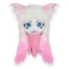 臺灣出貨 獸裝成品獸頭kig係可穿戴頭套福瑞可愛洛麗塔貓耳朵cos毛絨獸頭 JOML, 粉白色, 1個